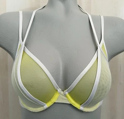 Nuevo con etiquetas Sujetador Demi Victorias Secret Malla Sin Forro Tirantes 32C Amarillo y Plateado Foto 1 de 4