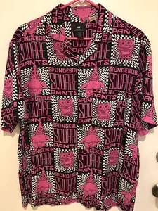 SpongeBob SquarePants H&M Button Down Camp Shirt MENS SMALL Checkerboard - Picture 1 of 4