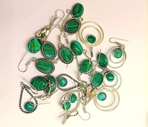 Green Malachite Gemstone Earrings Lot 925 Sterling Silver Plated Gift Jewelry - Picture 1 of 5