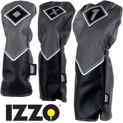 IZZO TOUR SERIE PU LEDER GOLF DRIVER, FAIRWAY & HYBRID HEADCOVER SET X 3