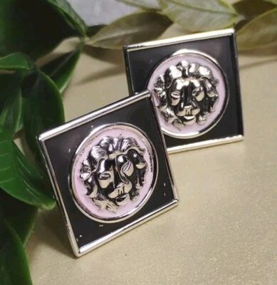 Gemelos cuadrados medallón cabeza de león SWANK de colección, esmalte violeta/negro, ¡usados! Foto 1 de 4