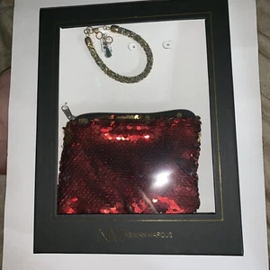 NIB red / gold reversable sequin NEIMAN MARCUS gift set SWAROVSKY BRACELET - Picture 1 of 7