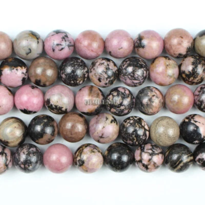 Cuentas redondas de piedras preciosas de rodonita negra natural 4 mm 6 mm 8 mm 10 mm 12 mm 15,5" Foto 1 de 3