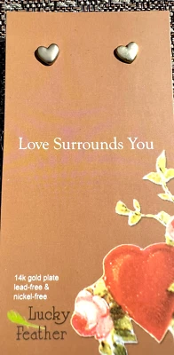 💕 LUCKY FEATHER PRETTY  EARRINGS "LOVE SURROUNDS YOU "  14k Gold Dipped NEW - Изображение 1 из 3