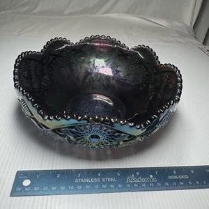 Vintage Imperial Carnival Glass Bowl Dark Amethyst Purple Iridescent Indiana - Picture 1 of 7