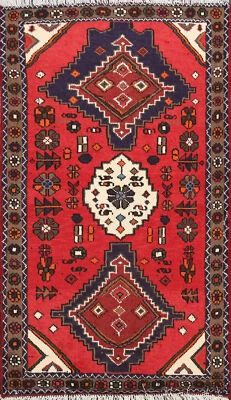 Tribal Geometric Hamedan Area Rug Wool Hand-knotted Oriental Foyer Carpet 3x5 ft - Image 1 of 4