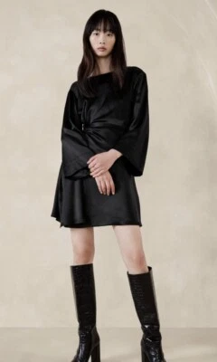 Vestido BANANA REPUBLIC NUEVO CON ETIQUETAS Treccia martillado satinado negro talla L alto #817318 nuevo con etiquetas Foto 1 de 4