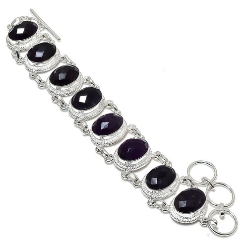 VALENTINO "Bracciale Gioielli Argento Sterling 925 Pietra Preziosa Spinello Nero Fatto a Mano Taglia 7 8"