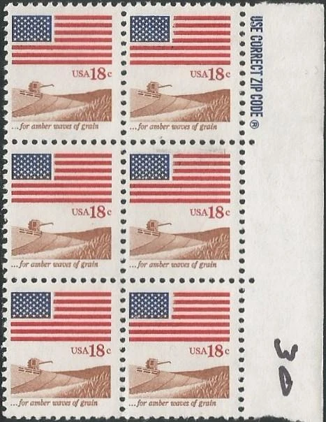 Zip Block of 6 stamps - Scott 1890 - 18 cent - Amber waves of grain - 1981 - MNH - Image 1 of 1