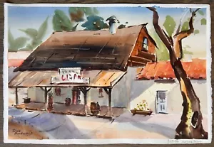 Altstadt San Diego Rauchladen Zigarre Vintage Aquarell Malerei Kunst signiert COA - Bild 1 von 4