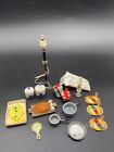 Vintage Dollhouse Miniatures Lot 16 Piece Lamps Kitchen Place Setting More