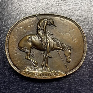 Fibbia per cintura vintage AL SHELTON 'End of the Trail' in bronzo FIRMATA, NUMERATA/1800! - Foto 1 di 8