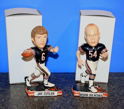 Lot of 2  Foco Chicago Bears Bobblehead Jay Cutler Brian Urlacher Helmet Base Cover