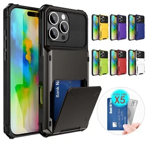 For iPhone 16 Pro Max 15 14 Plus13 Shockproof Rugged Cards Holder Wallet Case - Picture 1 of 17