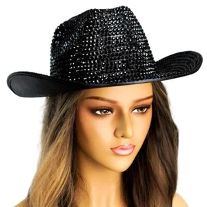 Black Rhinestone Cowboy Hat Cowgirl Costume Concert Bling Bling Hat Rave Festiva - Picture 1 of 4