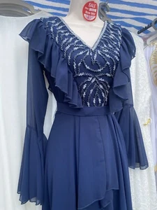 Latest Ladies embellished Bell Sleeved crepe Fabric Dress -UK sizes S,M,L And XL - Picture 1 of 6