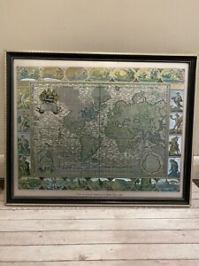 Print Foil Moses Pitt 1681 World Map Framed Nova Totius Terrarum Orbis