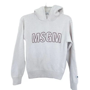 MSGM Kids logo-embroidered hooded neutral ecru sweater size 12 - Picture 1 of 10