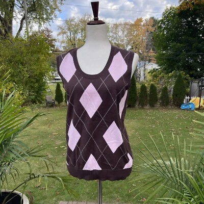 Lady Hagen 毛衣背心女式 M 码棕色粉色高尔夫背心 — 第 1/4 张图片