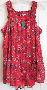 NWT Maurices RED FLORAL RUFFLED Tank Top PEASANT BLOUSE SLEEVELESS 0X 16/18 - Picture 1 of 5