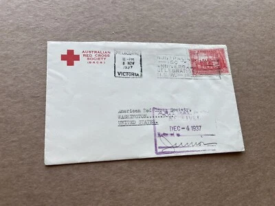 Australia 1937 Cover +NSW 150th Anniv SG#193 +AU Red Cross to US Red Cross +CXL - Image 1 of 2