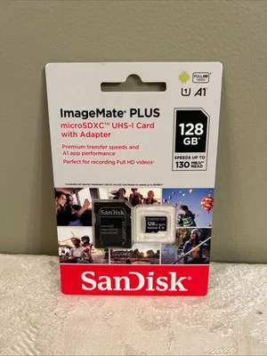 Sandisk 128GB ImageMate Plus MicroSDXC UHS-I A1 V10 Memory Card With Adapter - Image 1 of 3