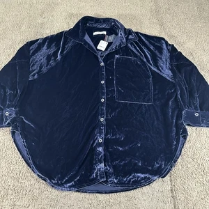 We The Free Shirt Womens XL Navy Velvet Button Front Oversized OB1784066 - Picture 1 of 15