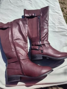 Brand New Torrid Brown Vegan Leather Knee High Boots with Buckles - Size 9.5W - Picture 1 of 10