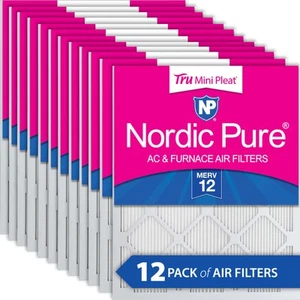 14x14x1 (13_1/2x13_1/2) Nordic Pure Tru Mini Pleat MERV 12 Air Filters 12 Pack - Picture 1 of 7