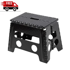 One Step Folding Step Stool, Black Plastic 13.7" L x 9.05" W x 12" H - Picture 1 of 10