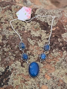 New! Faux Blue Opal 20" Stamped .925 Statement Necklace - Picture 1 of 8
