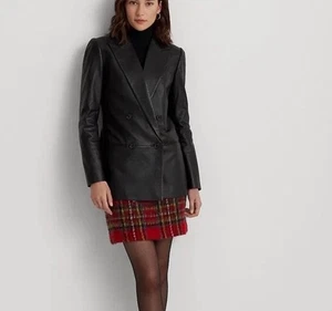 798 $ Lauren Ralph Lauren schwarzer zweireihiger Lammlederblazer Damengröße 12 - Bild 1 von 11