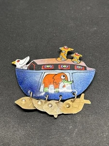 Vtg '94 Susan Jones Artist Signed Artisan Pin Brooch Noah's Ark Enamel on Copper - Picture 1 of 3
