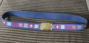 Vtg Nautical Flag Belt Solid Brass Buckle Anchors. Made In USA. Navy Blue. 36" - Picture 1 of 8
