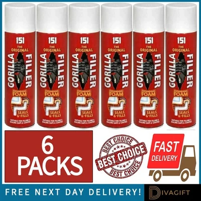 6 x GORILLA RELLENO ESPUMA EXPANSIVA 500 ML HUECO HERMÉTICO GRIETAS SELLOS RESISTENTES A LA INTEMPERIE Foto 1 de 4