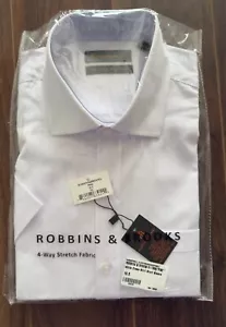 *NUOVO ABITO CAMICIA UOMO ROBBINS & BROOKS BIANCO manica corta 4 vie flex non ferro - Foto 1 di 1
