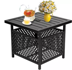 22" Small Metal Bistro Patio Side Table With Umbrella Hole For Outside Clearance - Picture 1 of 11