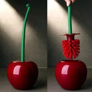 Juego de cepillos de inodoro rojo en forma de cereza - Lindo soporte de cepillo de lavabo decoración de baño - Imagen 1 de 26