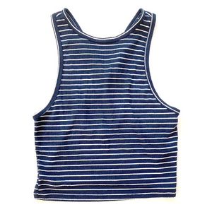 Hollister Womens Cropped Ribbed Tank Top XS Cross Back Straps Navy White Stripes - Picture 1 of 7
