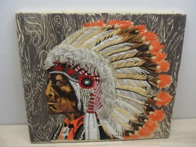 1975 COLUMBIA MINERVA CORP ERICA WILSON INDIAN CHIEF NEEDLEWORK CANVAS ART - Image 1 of 2
