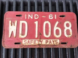 1961 Indiana License Plate WD 1068 - Picture 1 of 2