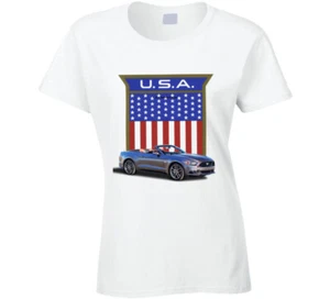 Mustang American Muscle USA Flagge Wappen Premium Geschenk Damen T-Shirt - Bild 1 von 2