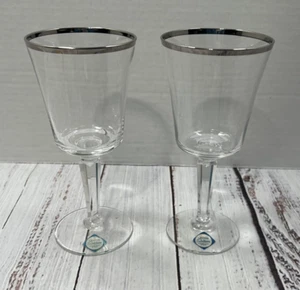 Bicchiere da vino vintage Lenox Solitaire bordo platino ricambio USA - set di 2 - Foto 1 di 6