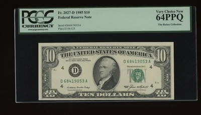 DBR 1985 $10 FRN Cleveland Fr. 2027-D PCGS 64 PPQ Serial D68419053A - Image 1 of 2