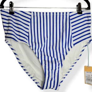 Parte inferior de bikini Kona Sol azul marino a rayas alta cobertura cintura alta 16W/18W - Imagen 1 de 4