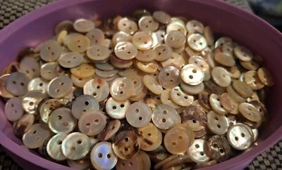 Ca. 400 Stück echte weiße Perlmutt Knöpfe  Set, ca. 11 mm, 2loch. Konvolut - Bild 1 von 4