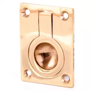 FLUSH FIT Solid Brass FURNITURE RING PULL HANDLE 2" Recessed/Finger/Loop/Cabinet - Picture 1 of 4