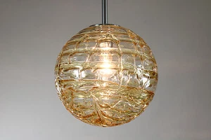 Doria Pendant Lamp Amber & Clear Glass Ball ∅11.8'' Vintage Mid Century  - Picture 1 of 10