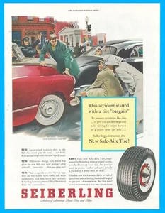 1953 Seiberling Tires automotive print ad car accident police - Picture 1 of 3
