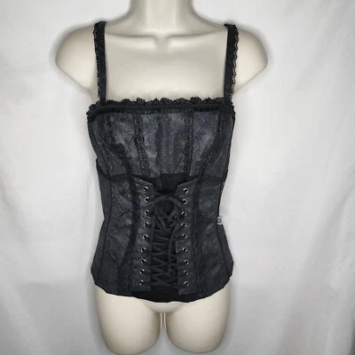 VTG Tripp NYC AX6783 Gray Black Floral Lace Corset Top Goth Y2K Grunge Size S - Image 1 of 4